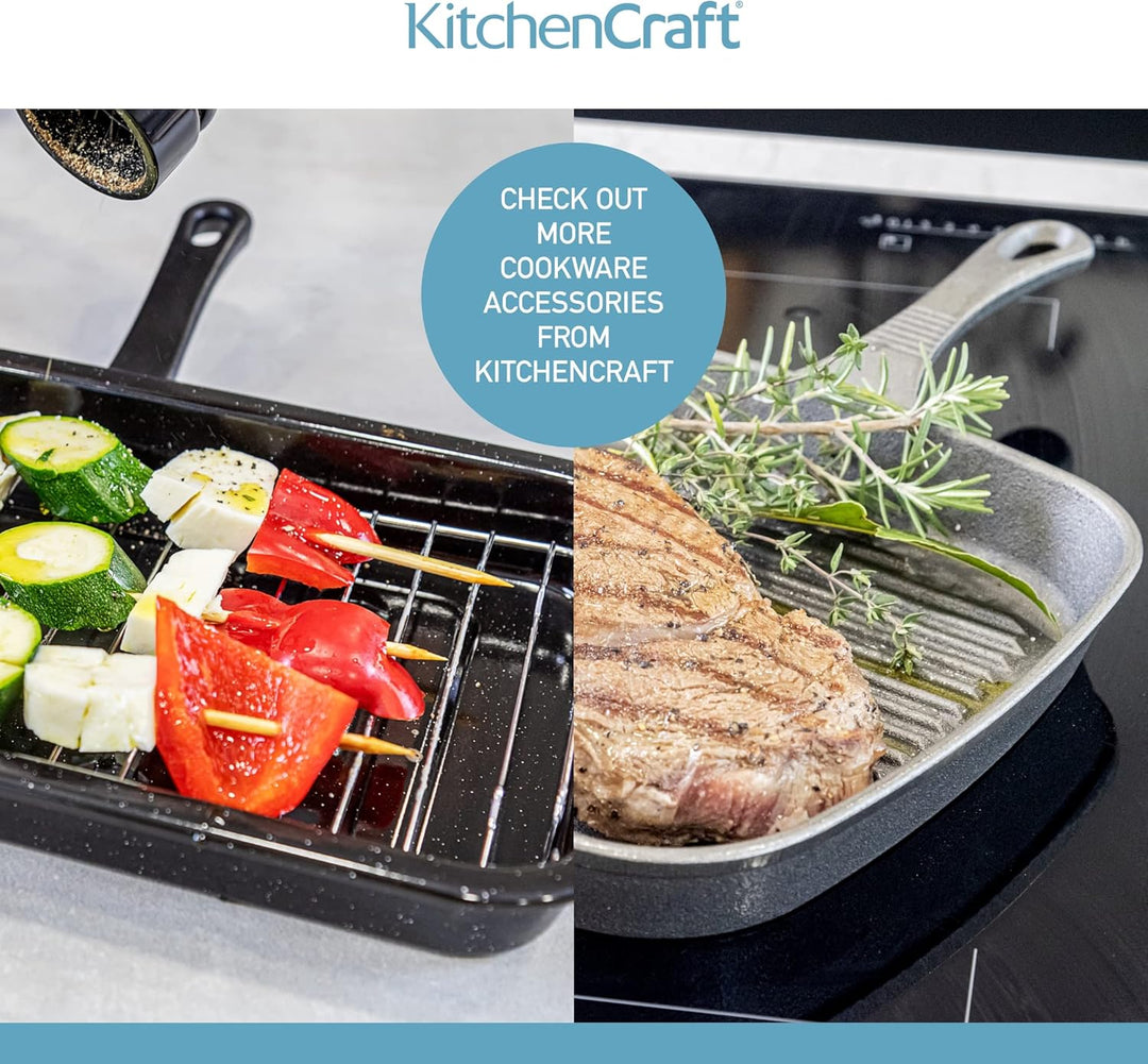 KitchenCraft Gusseiserne Grillpfanne, Induktionssicher, Rund, Gusseisen, 24 cm