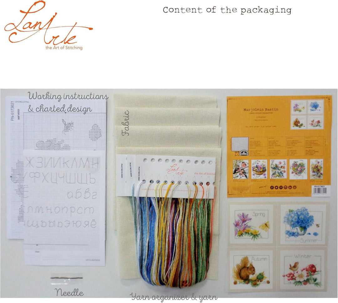 Lanarte PN-0173621 Kreuzstichset 4 Jahreszeiten 4er Set, Zahlmuster Zählmusterpackung, Baumwolle, me