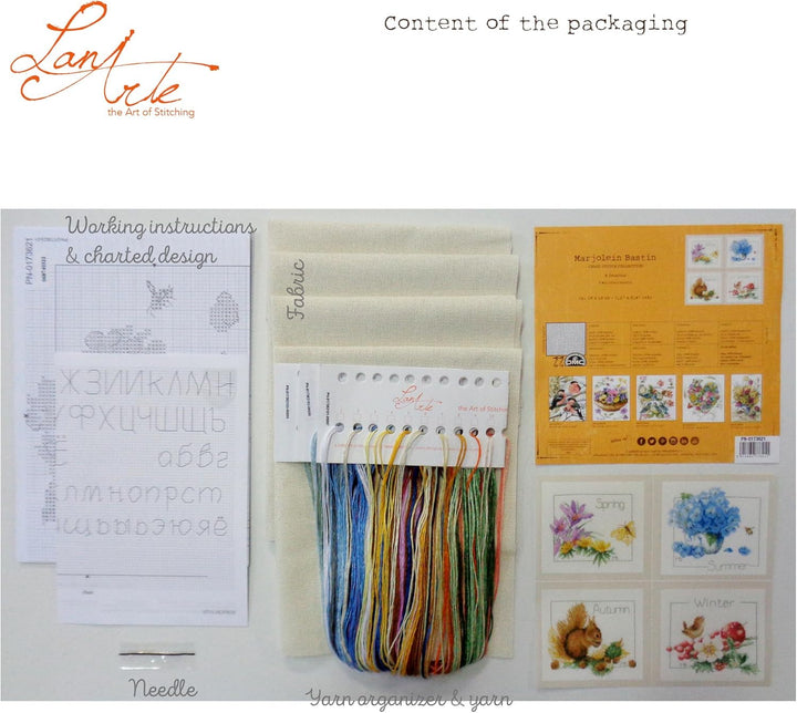 Lanarte PN-0173621 Kreuzstichset 4 Jahreszeiten 4er Set, Zahlmuster Zählmusterpackung, Baumwolle, me