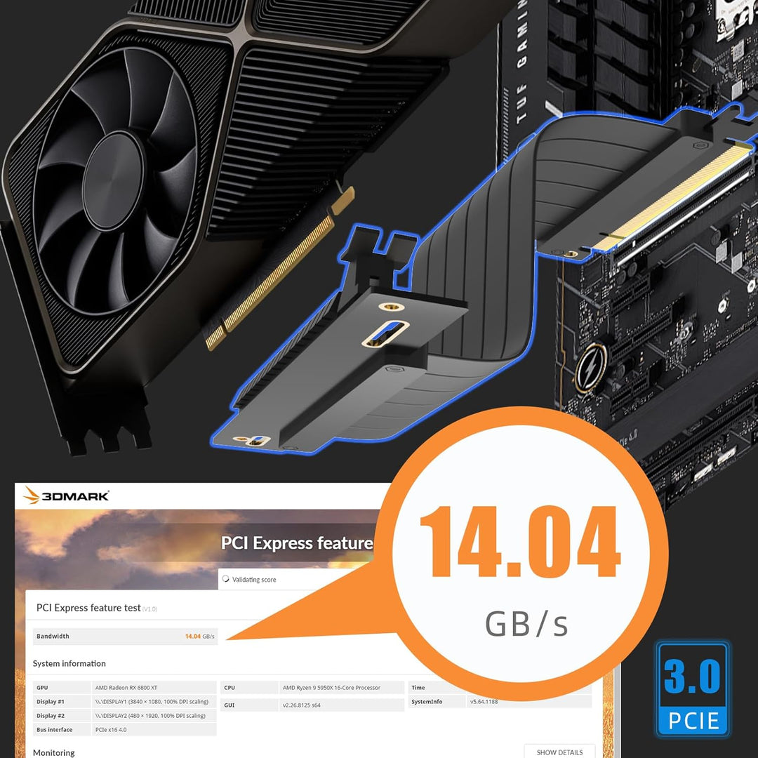 GLOTRENDS 200mm PCIe 3.0 X16 Riser Kabel, Buchse 90 Grad rechter Winkel, kompatibel mit Gen 3 GPUs,