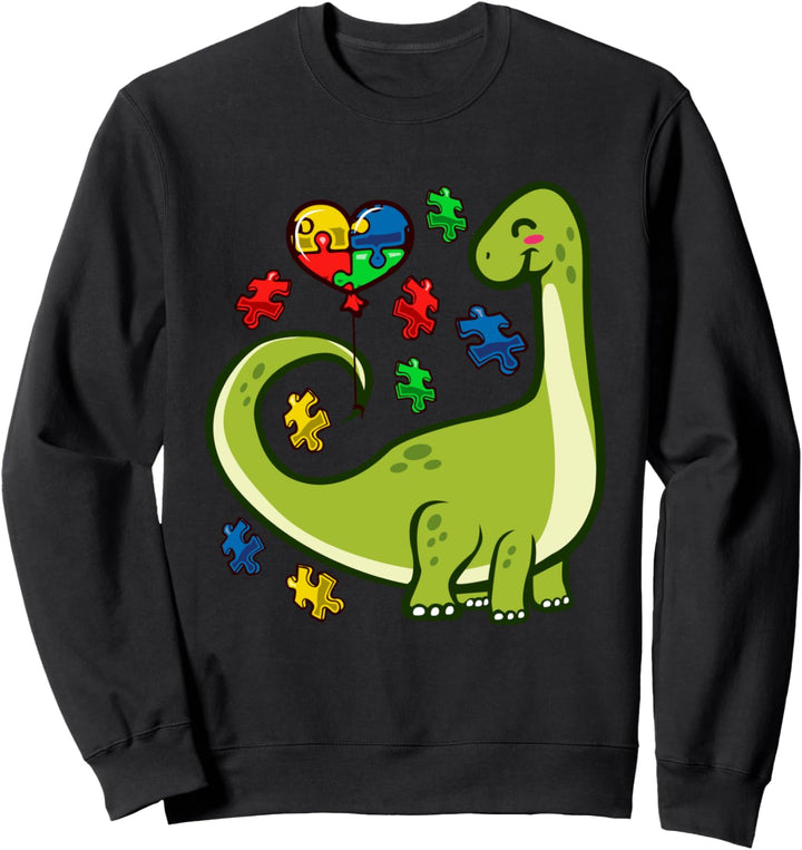 Autismus Bewusstsein Brontosaurus Dinosaurier Puzzle Herz Sweatshirt