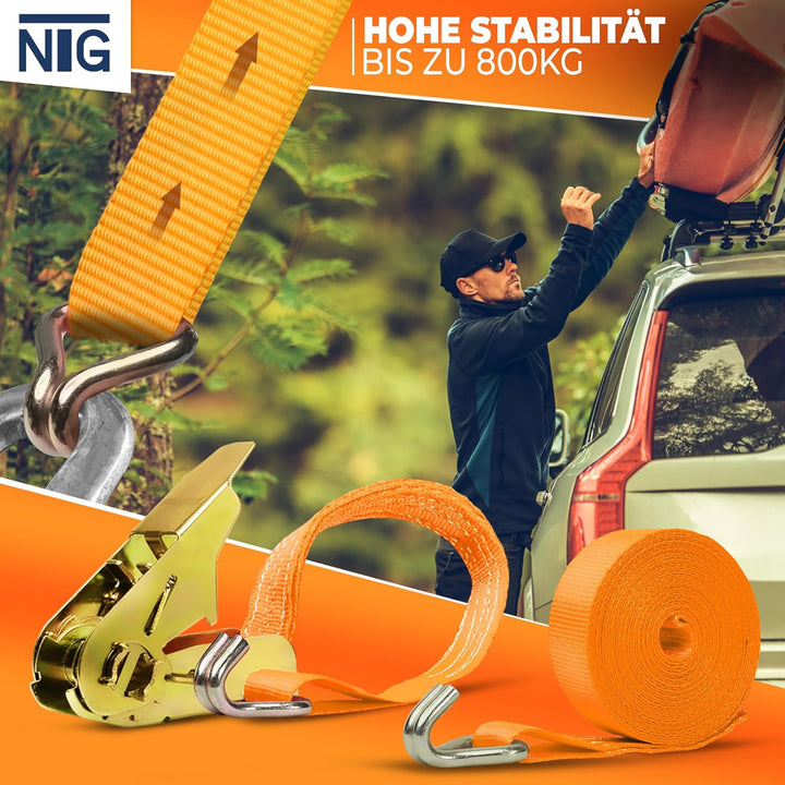 NTG Spanngurte mit Ratsche | 2, 4, 6, 8, 10 oder 20 Stück | 800 kg | 4m | 2 teilig | TÜV/GS geprüft