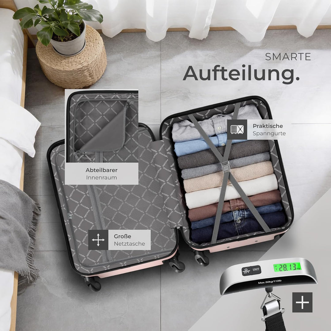 tectake®, 4tlg. Hartschalenkoffer Set, Reisekoffer Set mit Rollen, Hartschale aus ABS, Koffer Set mi