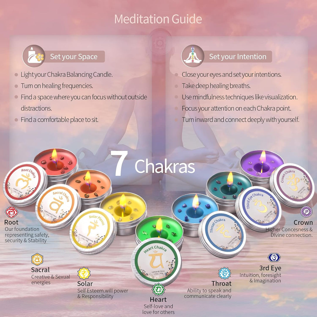 Chakra Kerzen 7er-Set, Meditationskristall-Duftkerzen-Geschenkset für Frauen, spirituelle Heilkerzen