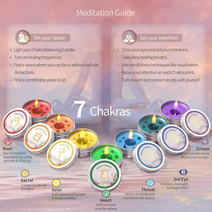 Chakra Kerzen 7er-Set, Meditationskristall-Duftkerzen-Geschenkset für Frauen, spirituelle Heilkerzen