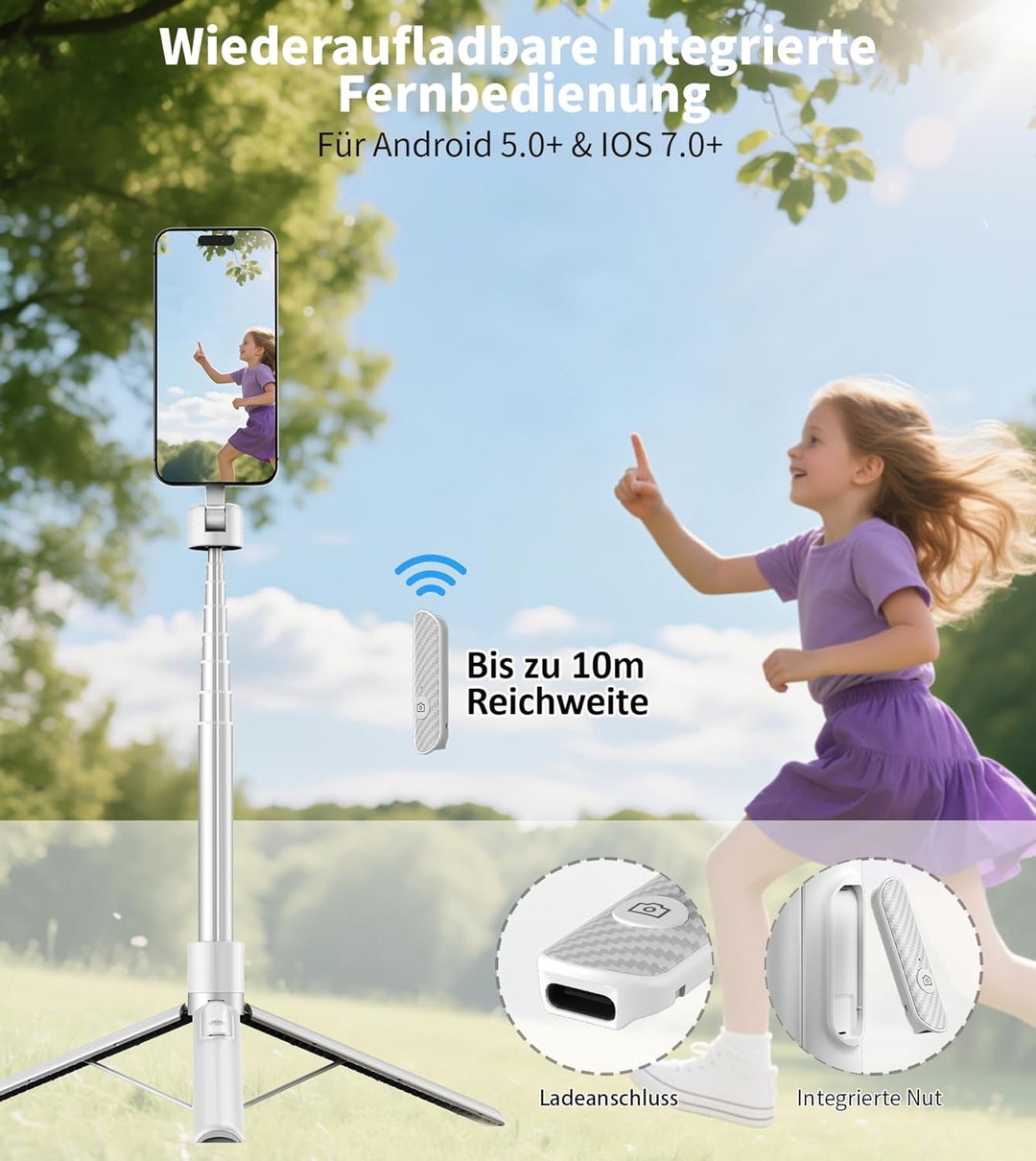 TONEOF 173cm Magnetisches Selfie Stick Stativ, Stark Magnetischer Aluminium Halter für Magsafe-Handy