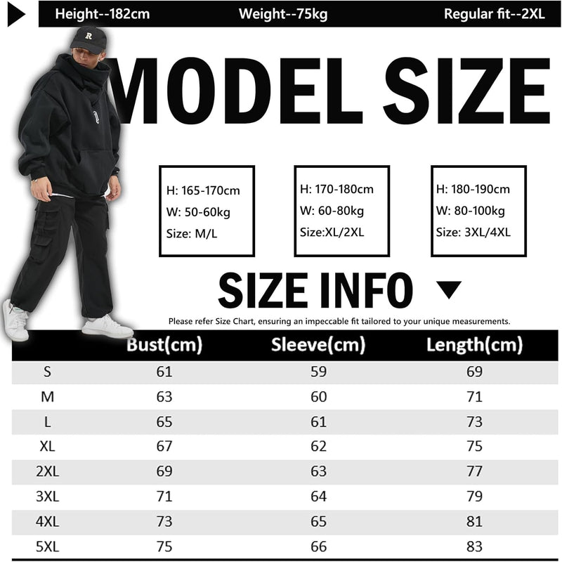 Eocicvvi Pullover Herren Rollkragen Hip Hop Fleece Pulli Kapuzenpullover Hoodie Sweater Sweatshirt M