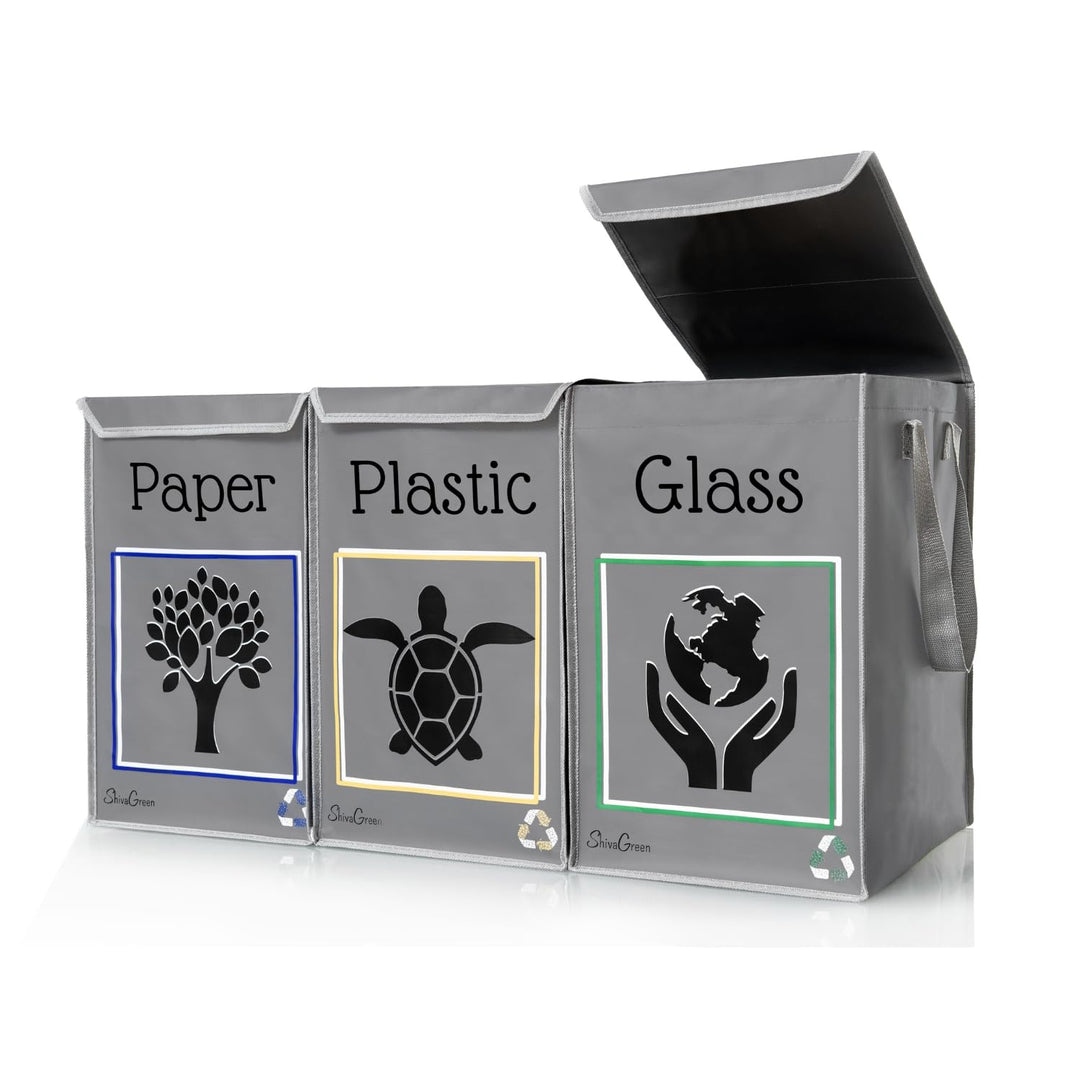 Shiva Green Mulltrennsystem 3fach Recycling System Pfandflaschen Sammelbehälter Papiermülleimer aus
