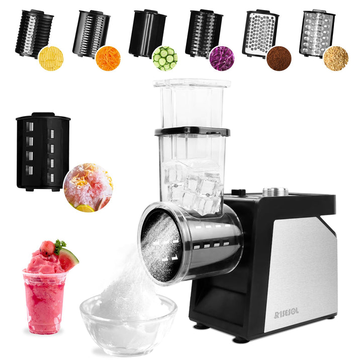 7 in 1 Gemüseschneider Elektrisch Ice Crusher Gemüsehobel Edelstahl Eisrasierer mit 7 Klingen 250W K