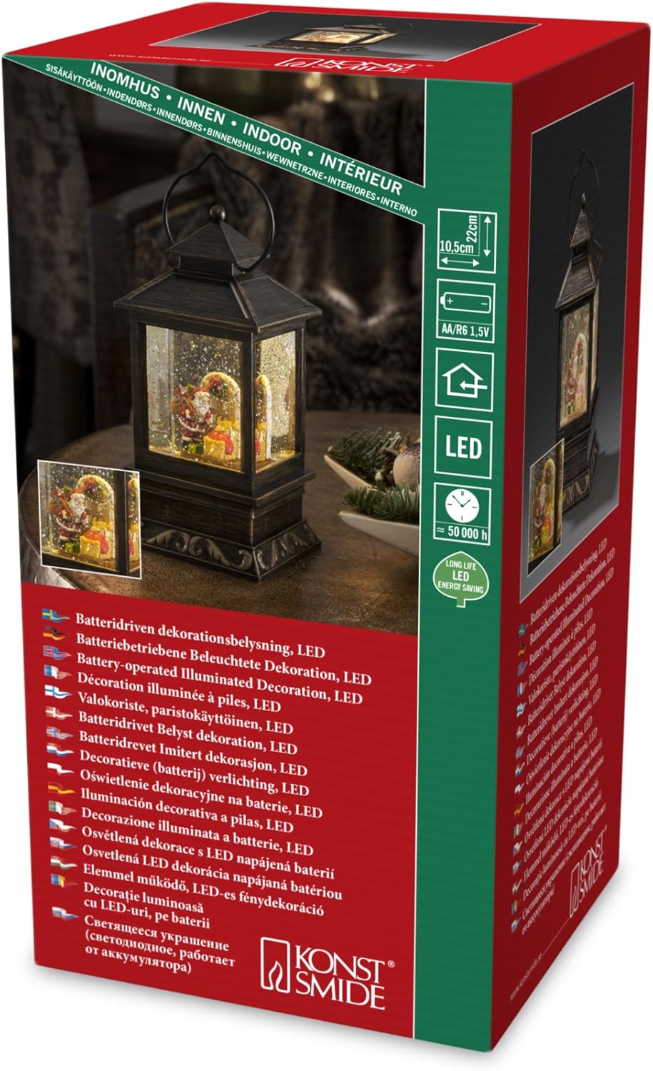 Konstsmide 2800-000 LED Schneelaterne mit Weihnachtsmann und Kindern / für Innen (IP20) / 1 warm wei