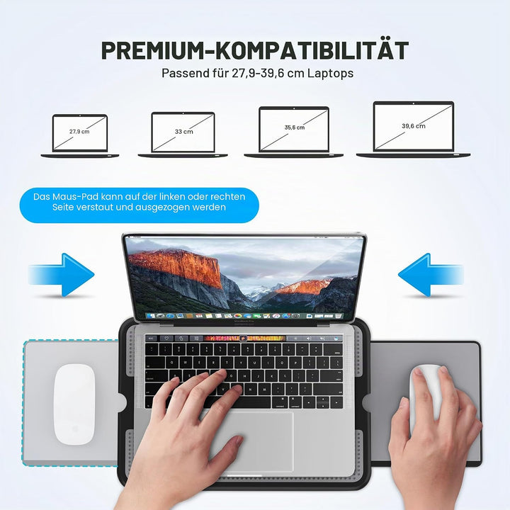 AboveTEK Tragbarer Laptopunterlage mit einklappbarem Mauspad-Tablett Links/rechts, Hitzeschutz Table