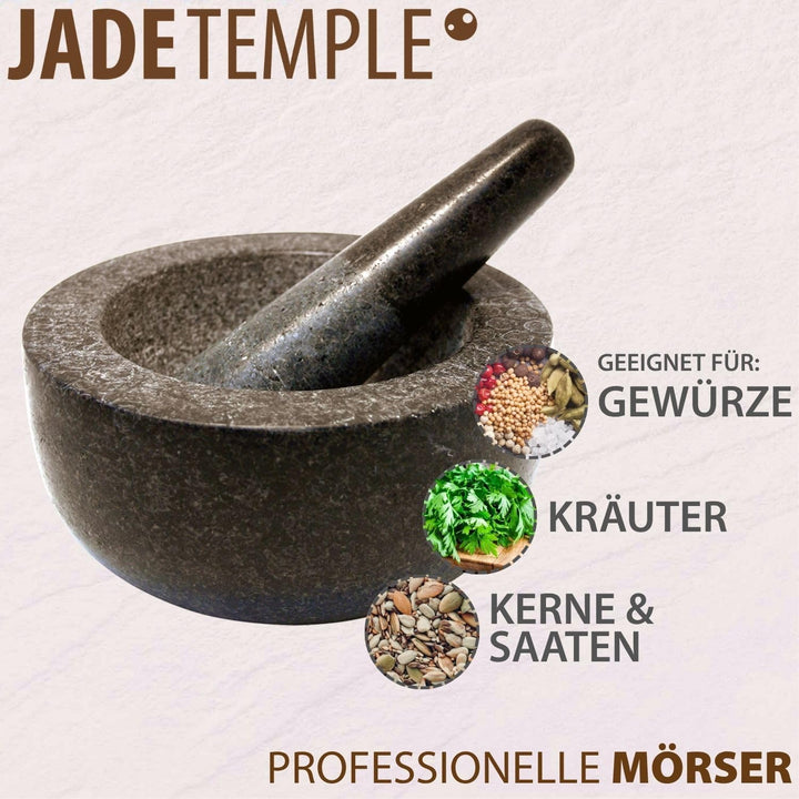 JADE TEMPLE 17170 Steinmörser mit Stössel im Set, effektives und einfaches mörsern, aus massivem Gra