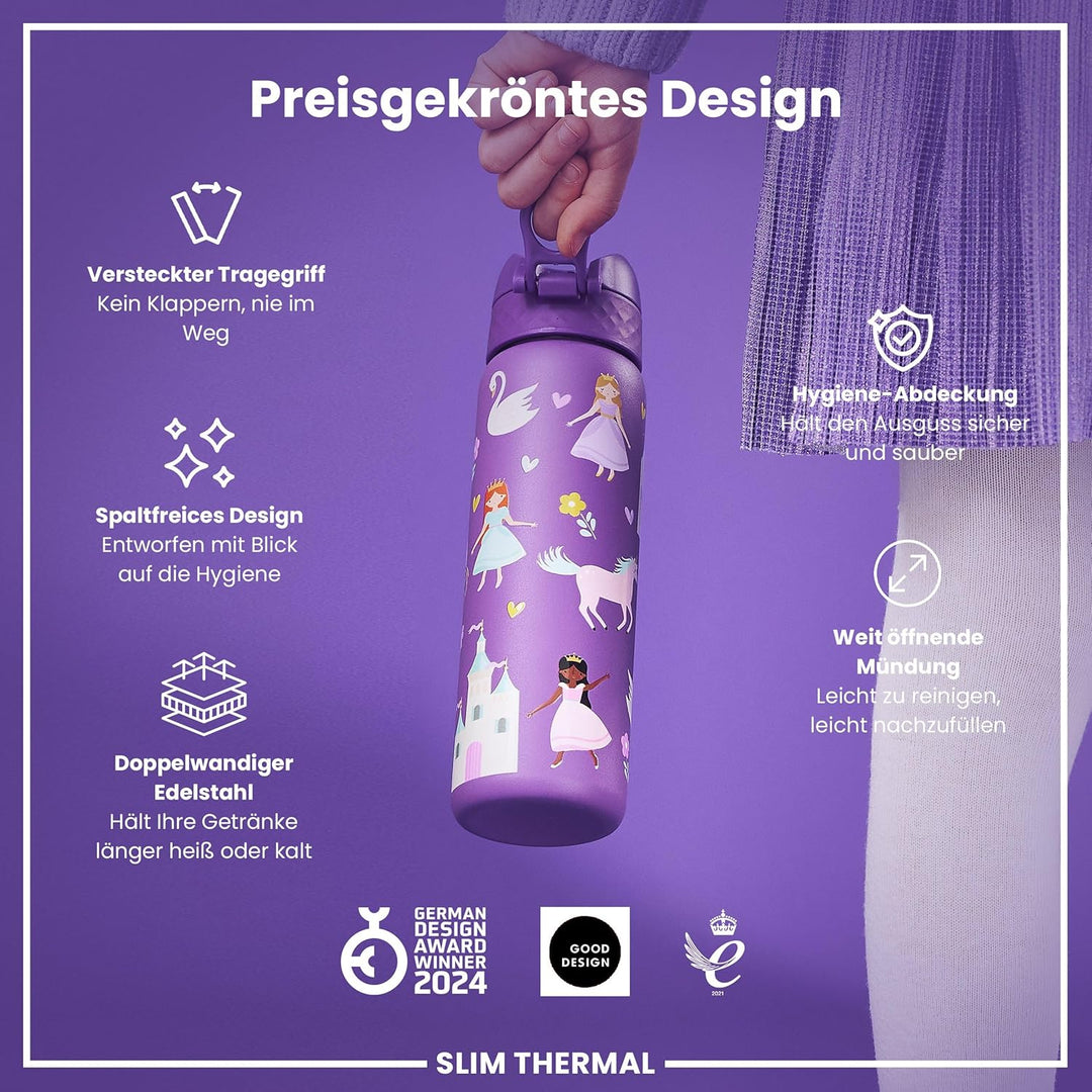 ion8 Vakuumisolierte Edelstahl-Trinkflasche, 500 ml, Auslaufsicher, Einhandöffnung, Sichere Verriege