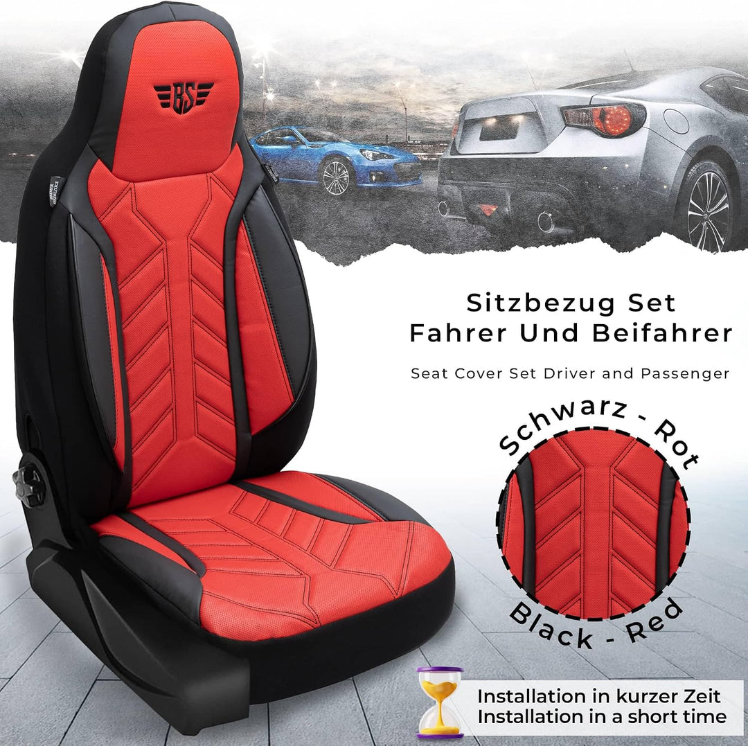 BREMER SITZBEZÜGE Mass Sitzbezüge Schonbezüge für Ford Fiesta MK 7 DPL502 DPL502 - Schwarz/Rot Fiest