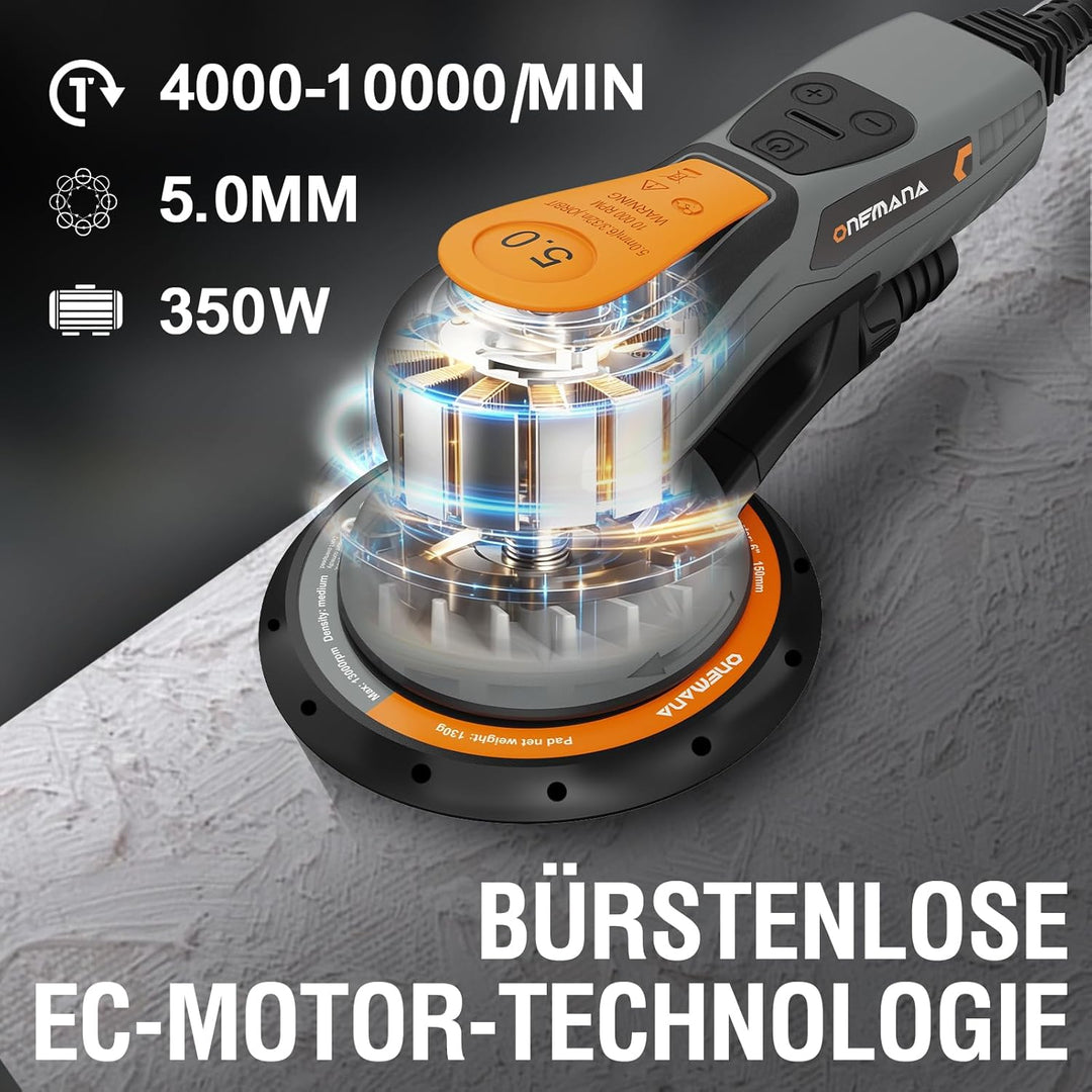 Exzenterschleifer 150 mm, Bürstenloser Exzenterschleifer mit 5,0 mm Exzenterhub, 350W Schleifmaschin