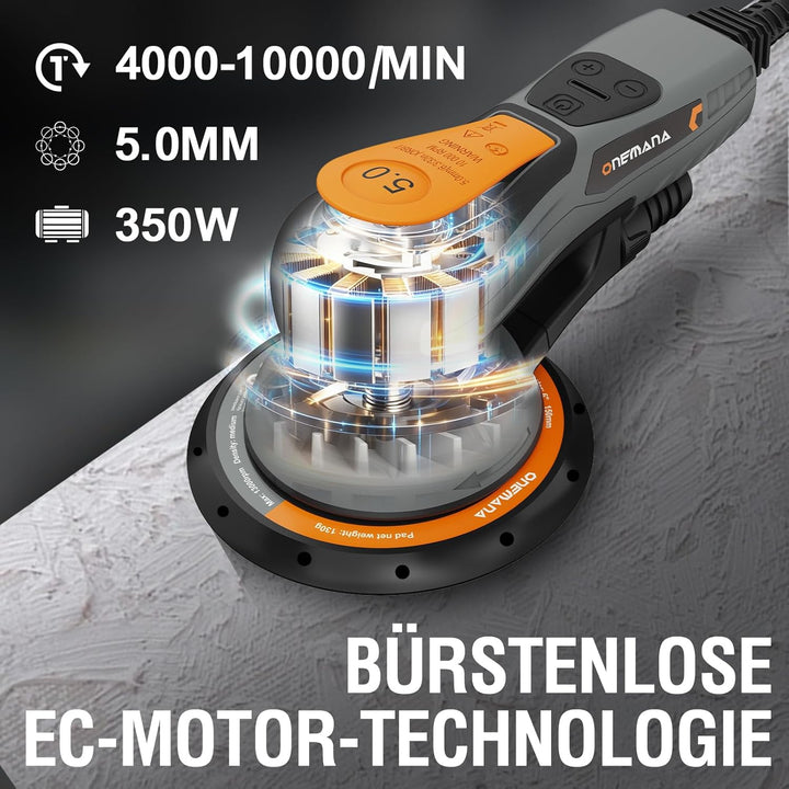 Exzenterschleifer 150 mm, Bürstenloser Exzenterschleifer mit 5,0 mm Exzenterhub, 350W Schleifmaschin