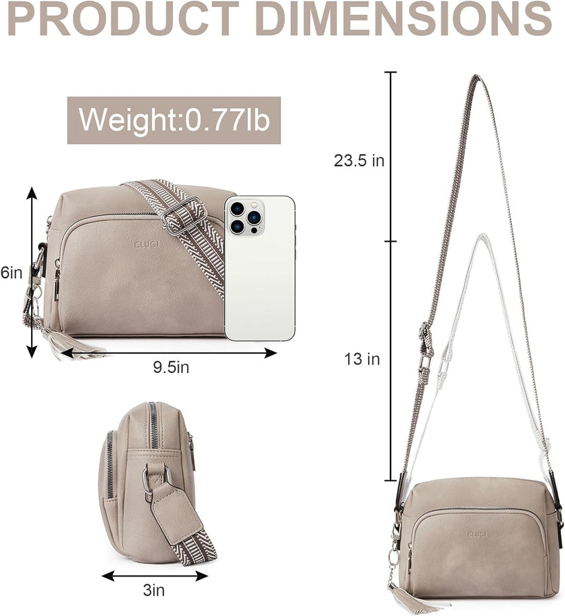 CLUCI Umhängetasche Damen, Crossbody Bag Breiter Gurt, Handy PU Leder, Handtasche , Schultertasche K