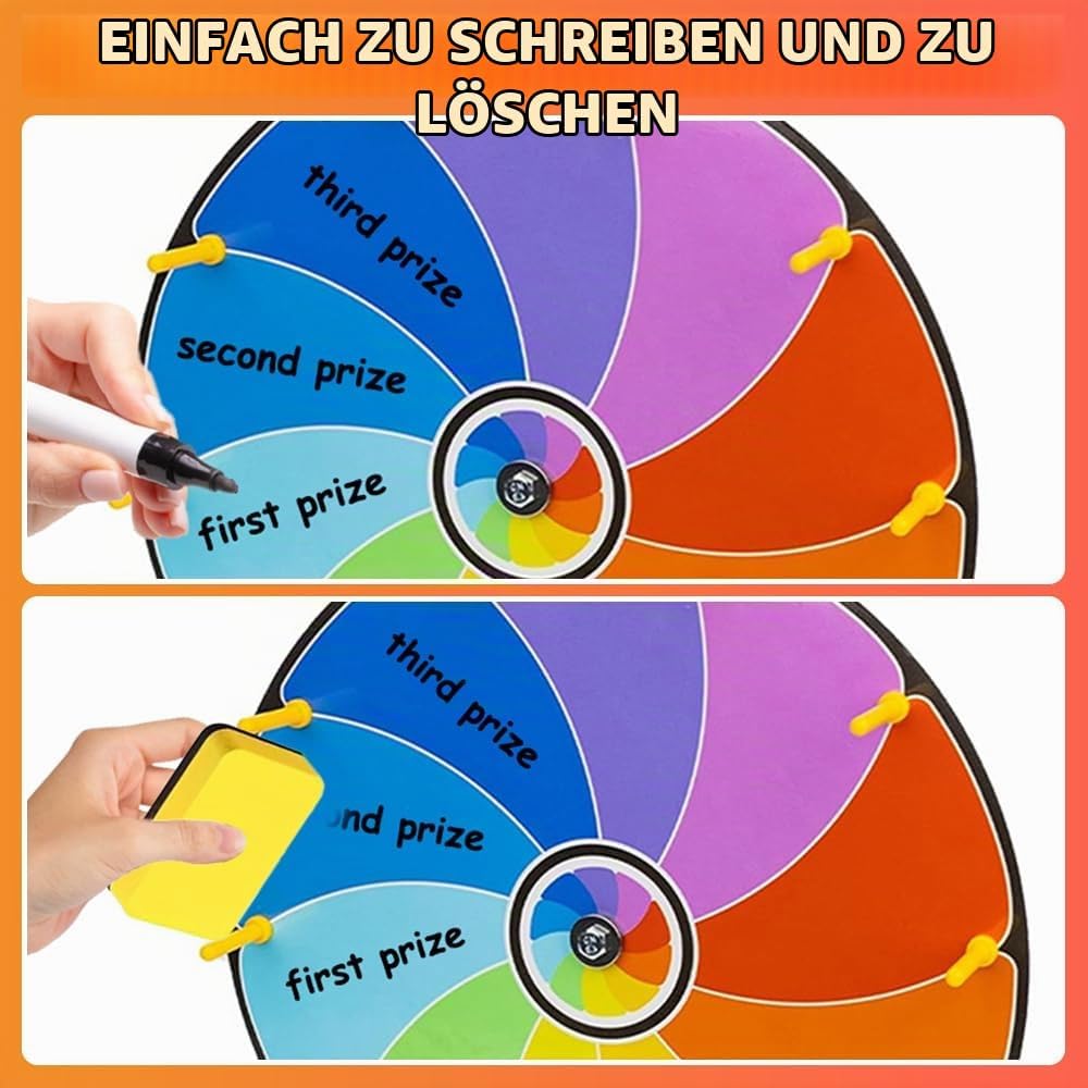 Glücksrad zum Drehen, TGKYK 30cm Glücksrad zum Selbstgestalten mit Radiergummi und Markierstift, 10