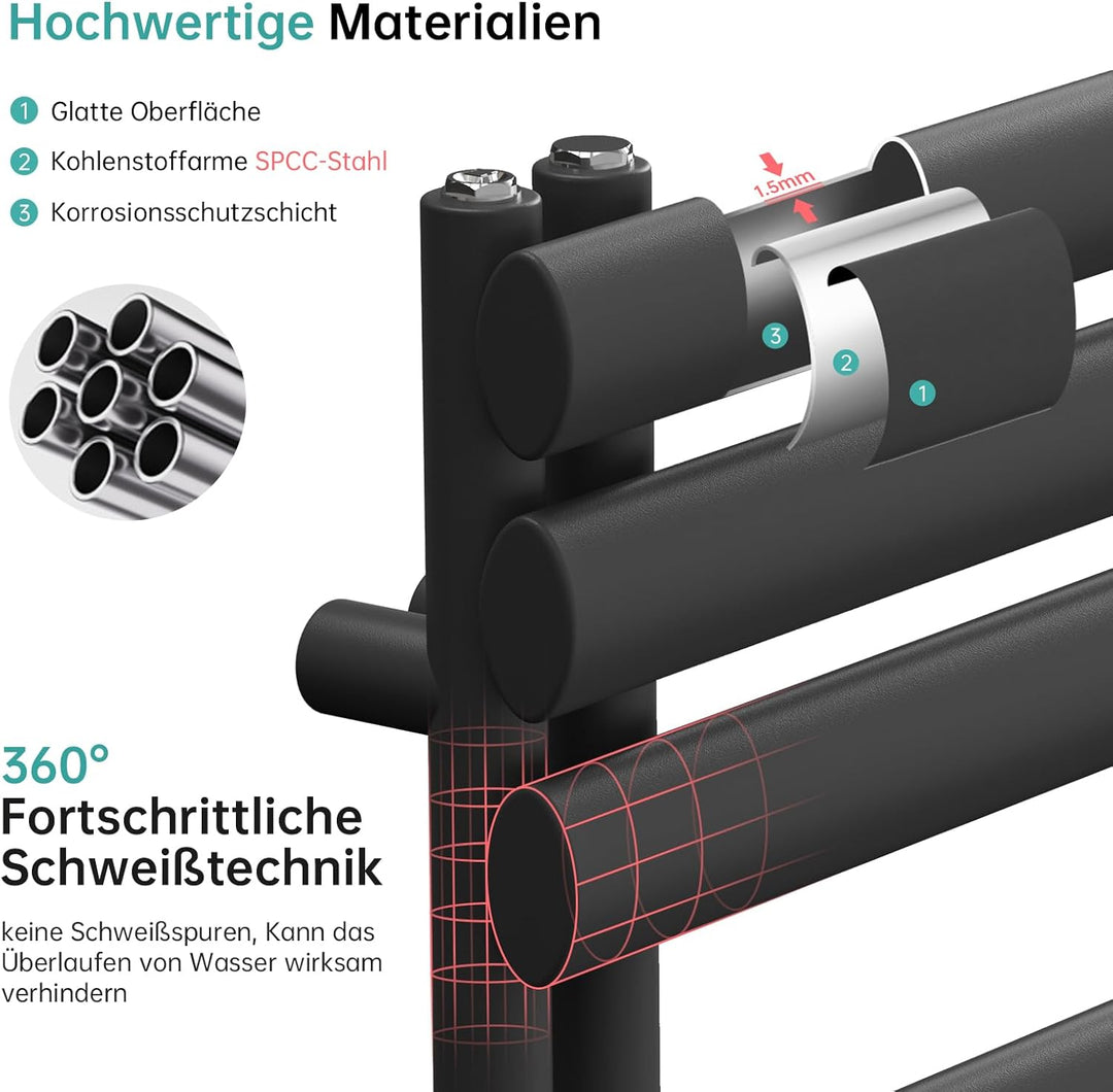 EMKE Oval Badheizkörper Handtuchhalter 1740x600 mm, Handtuchheizkörper Seitenanschluss Handtuchwärme
