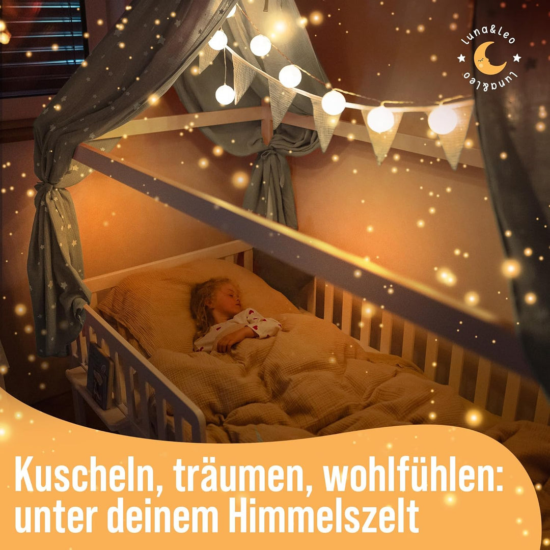 Luna & Leo Hausbett Himmel 3-TLG - mit Sternendruck [Bio Musselin Baumwolle] Handmade | Himmelbett V