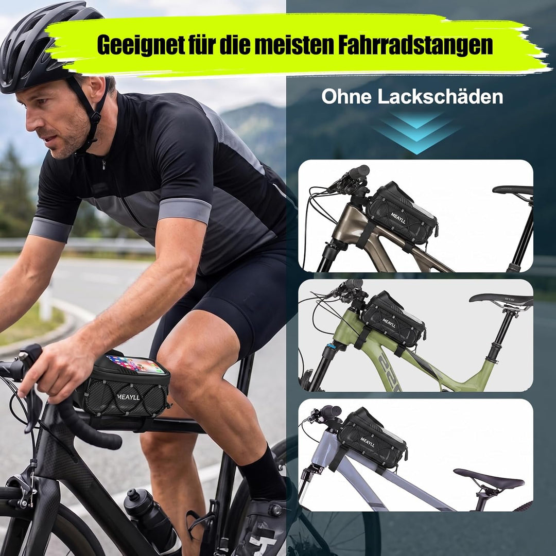 Fahrradtasche Rahmen 1,6L Wasserdicht I Rahmentasche Fahrrad mit Handyfenster & Touchscreen I Oberro