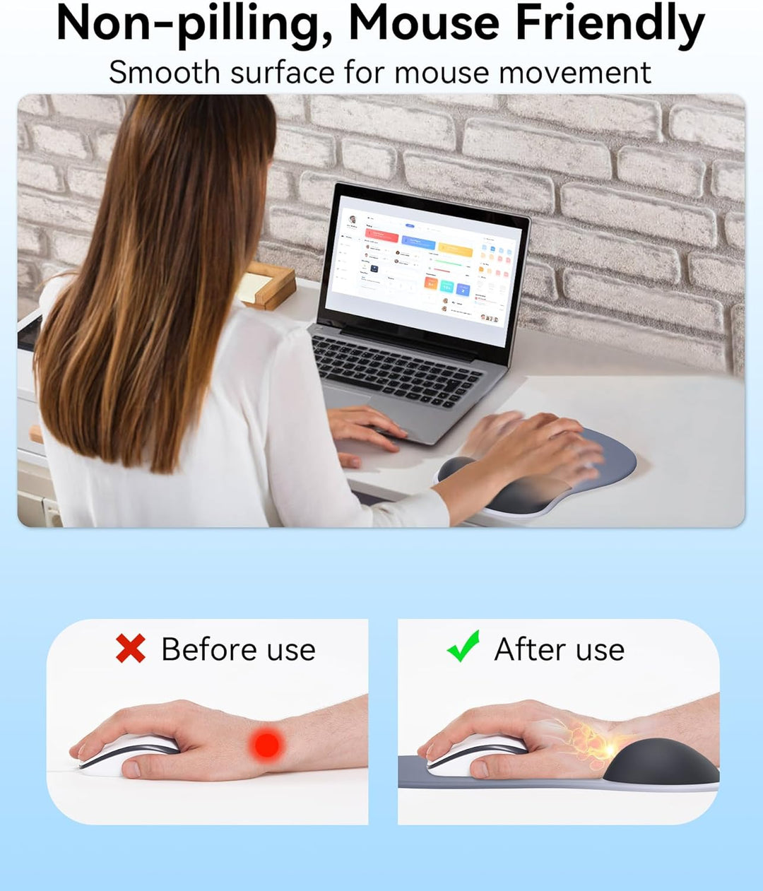 Mauspad mit Gelkissen,Ergonomisches Mousepad mit handauflage mit weichem Gelpolster,rutschfester Bas