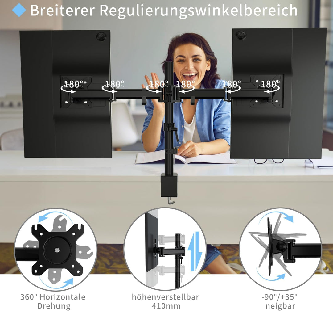 HFTEK - Monitor TV Tisch-Halterung Halter für Bildschirme von 13 bis 27 Zoll – VESA 75/100 (HF29DB),