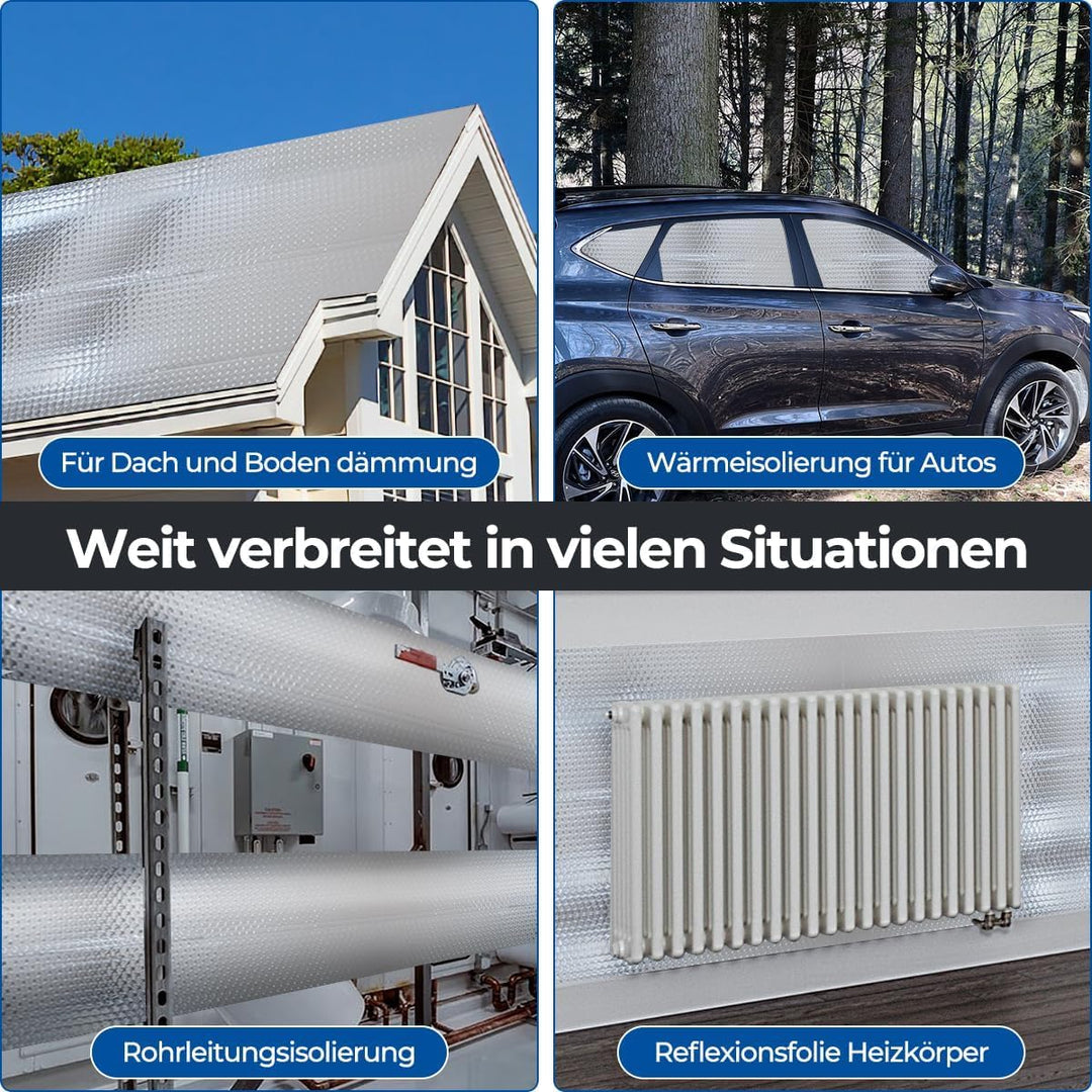 Storystore Aluminisierte Isolierfolie 60cm x 6m, 3mm Dicke Isolierung Dämmfolie Doppelseitige Alu-Lu
