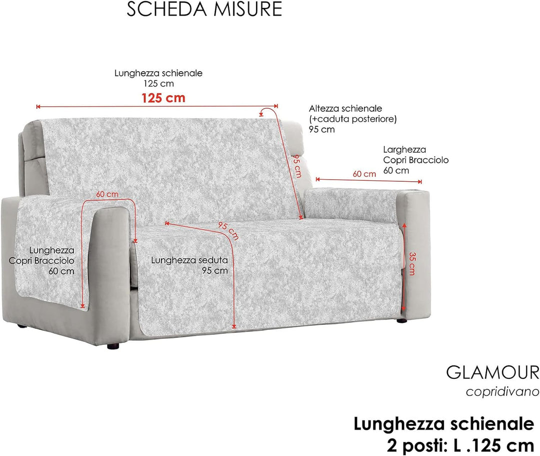 Italian Bed Linen “Glamour” rutschfest Sofa Abdeckung, Hell grau, 2 Plätze 2 Plätze Hell Grau, 2 Plä