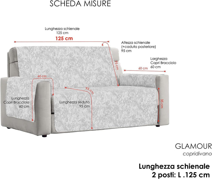 Italian Bed Linen “Glamour” rutschfest Sofa Abdeckung, Hell grau, 2 Plätze 2 Plätze Hell Grau, 2 Plä