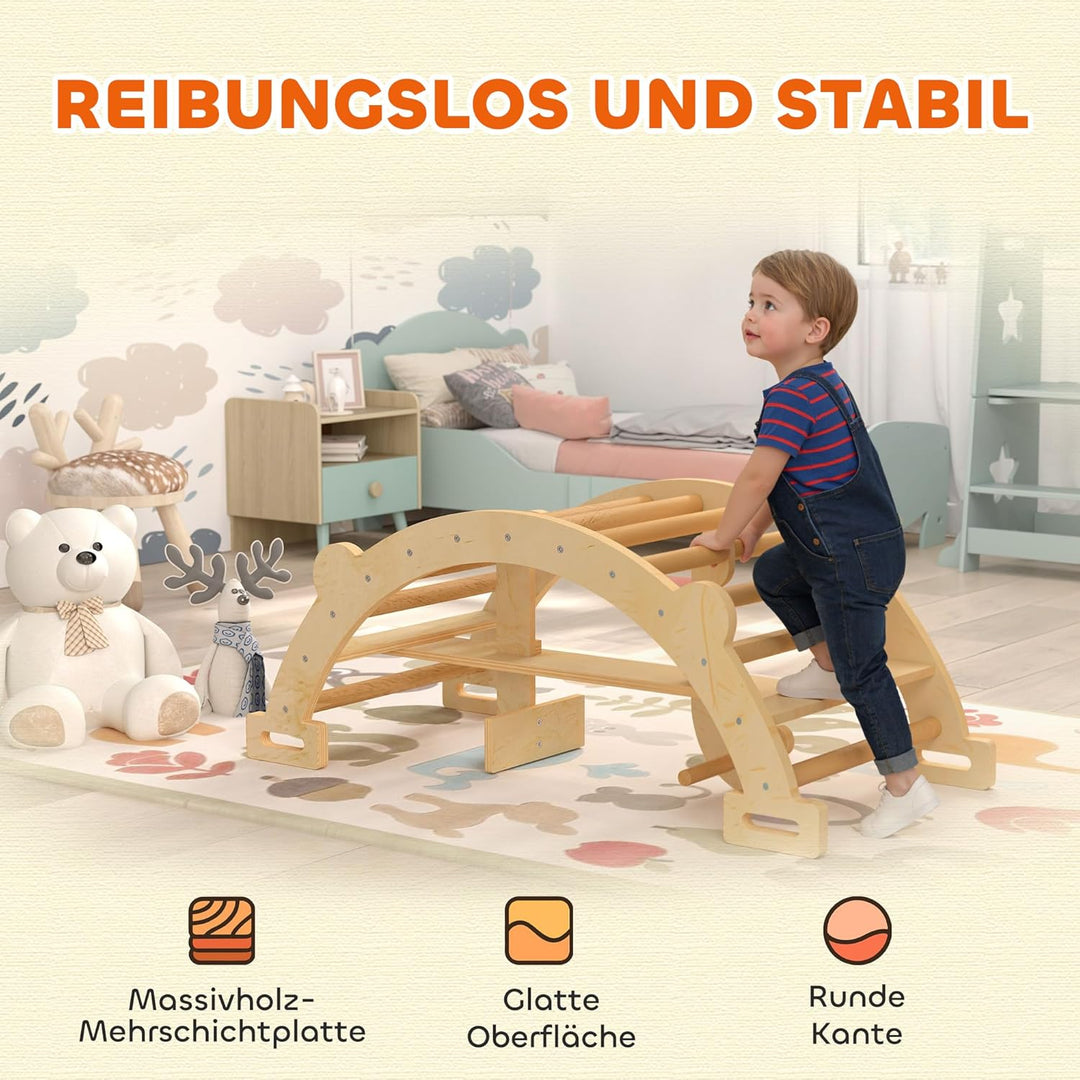 AIYAPLAY Montessori Klettergerüst Indoor, 2 in 1 Kletterbogen & Schaukelpferd, Kletterspielzeug aus