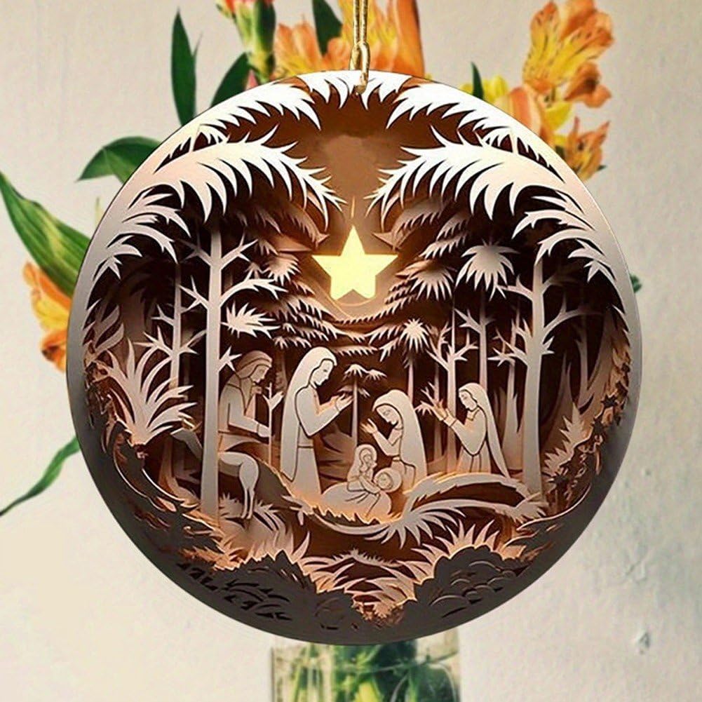 12 Stück Krippen-Ornamente, Weihnachtsdekoration Aus Holz Zum Aufhängen, Die Geburt Jesu, Weihnachts