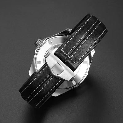FOUUA Uhrenarmband 22mm for Tag Heuer Leder Echtleder-Uhrenarmband im Krokodil-Stil mit blauen Nähte