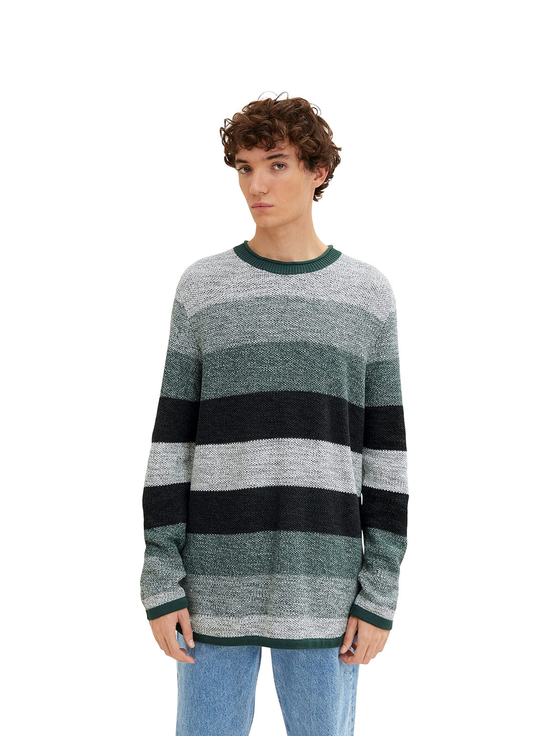 TOM TAILOR Denim Herren Strickpullover mit Streifen L 30905 - Green Off White Color Flow, L 30905 -