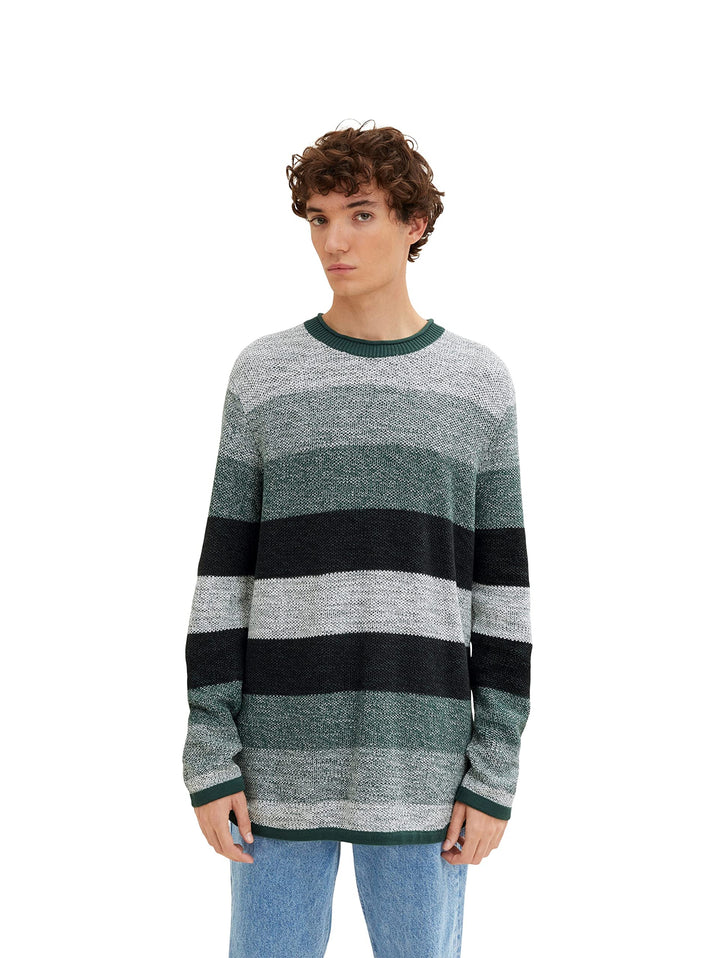 TOM TAILOR Denim Herren Strickpullover mit Streifen L 30905 - Green Off White Color Flow, L 30905 -