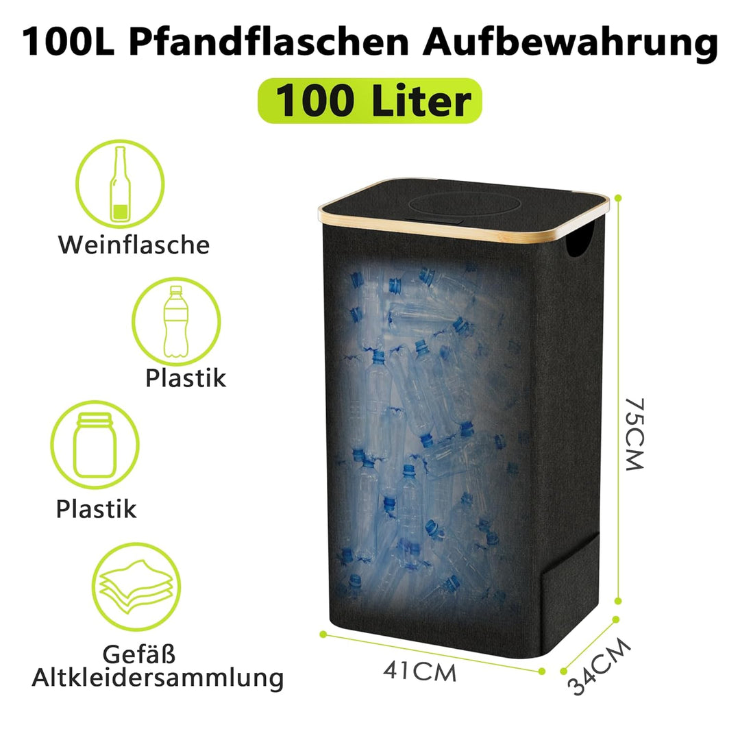 101L Pfandflaschen Sammelbehälter mit Deckel, Gross Pfandflaschen Behälter Tragetasche Pfandsammler