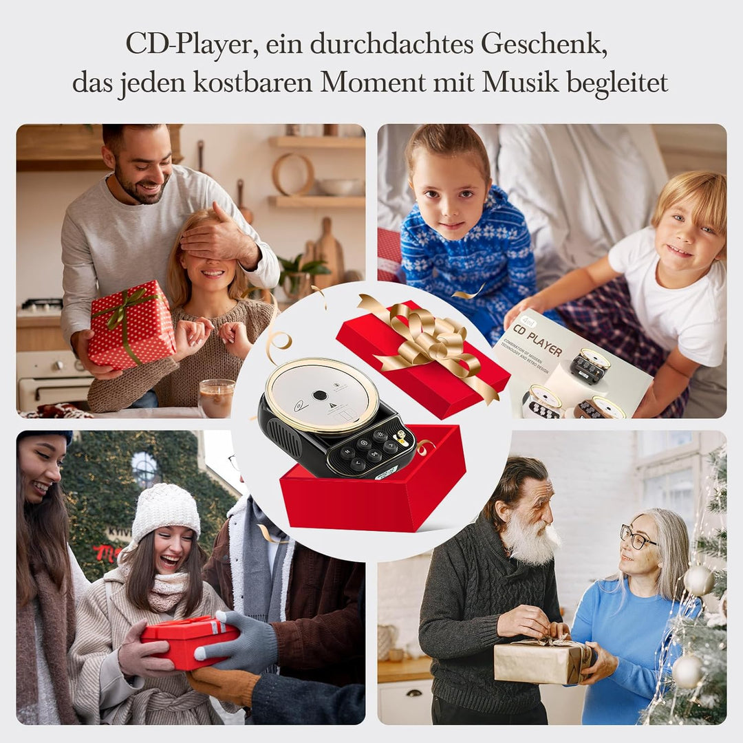 Tragbarer 4-in-1 CD Player mit Bluetooth Lautsprecher FM-Radio, Bluetooth 5.3 Lautsprecher mit Dimmb
