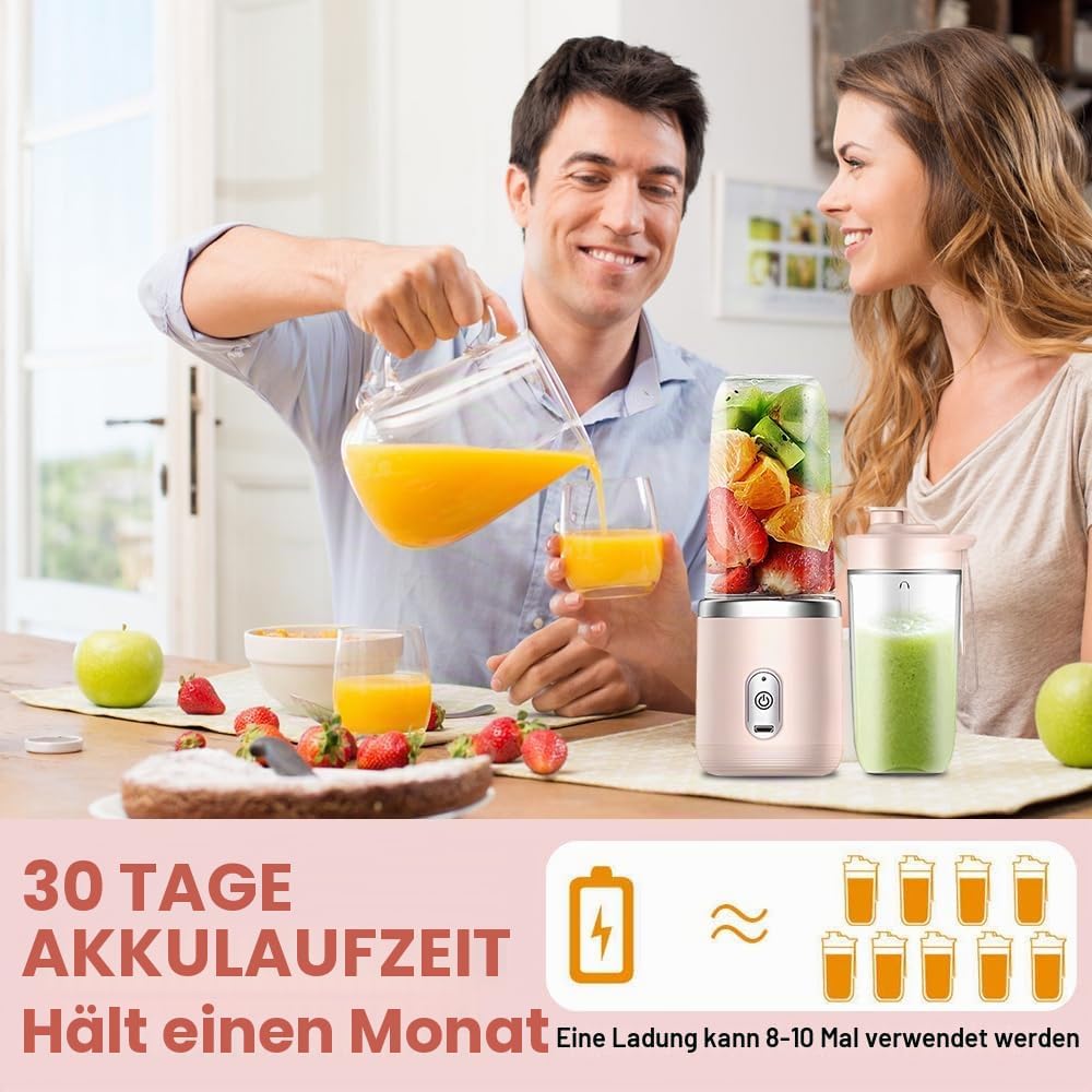Tragbarer Mixer, 400ML Portable Blender mit Ersatzbecher, USB Wiederaufladbar Mixer Smoothie Maker t