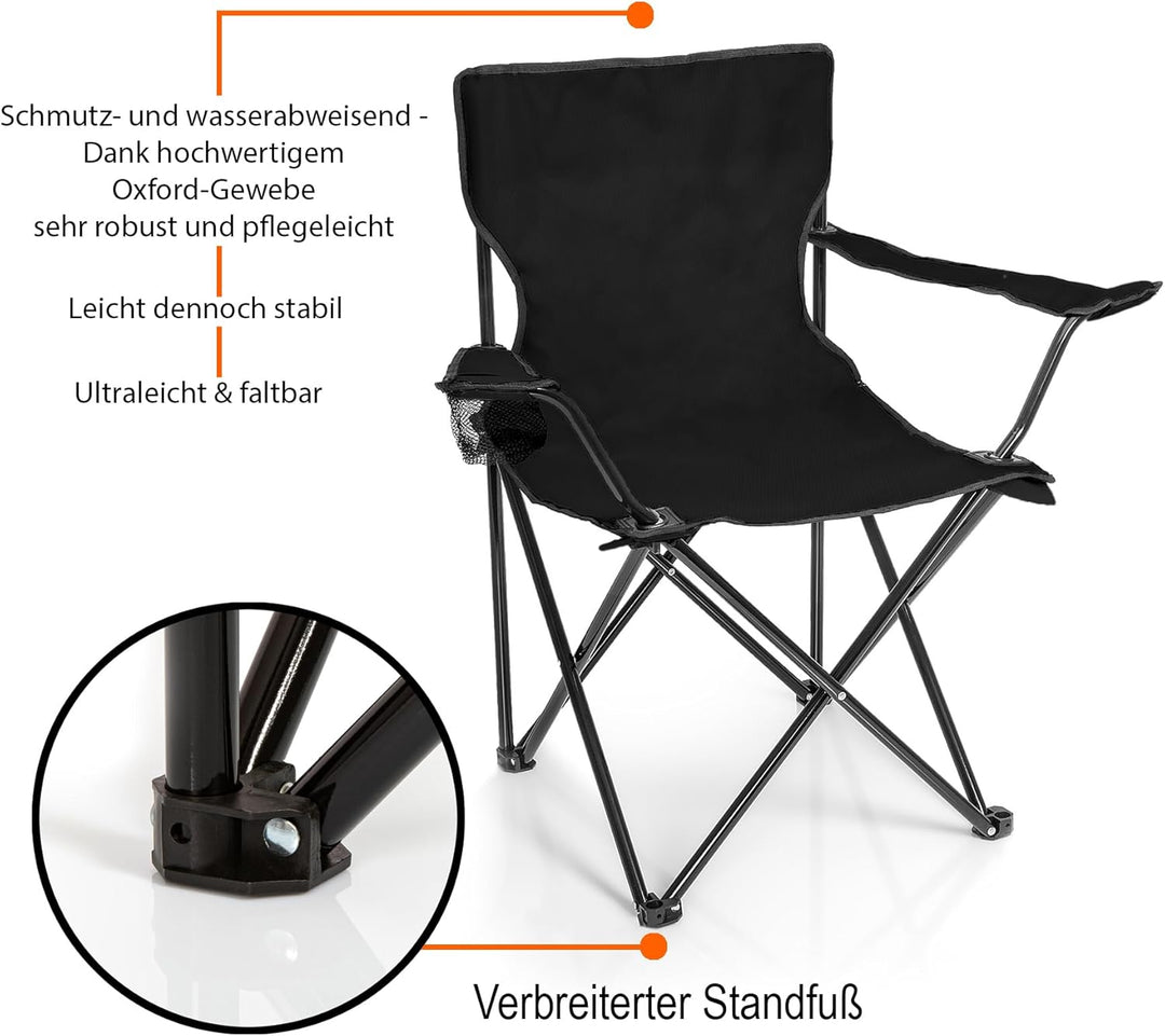 BigDean 2 Stück Campingstühle & Campingtisch faltbar – Faltstuhl in Schwarz mit Getränkehalter & Tra