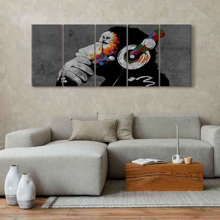 murando - Akustikbild DJ Affe 150x60 cm 5 tlg Bilder Akustikschaum Schallschutz Kunst Akustikpaneele