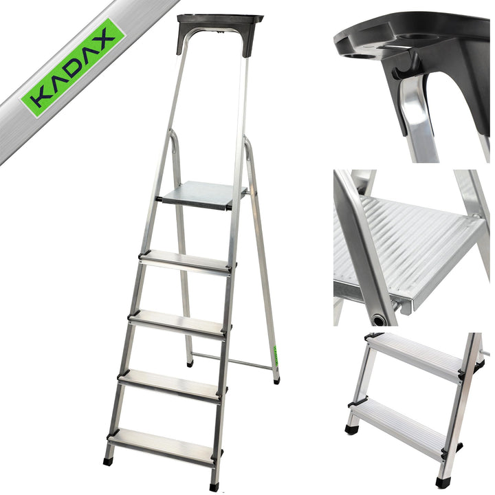 KADAX Aluminiumleiter, Stehleiter bis zu 125 kg, Stufenleiter, Klapptritt für Senioren, Alu-Sicherhe