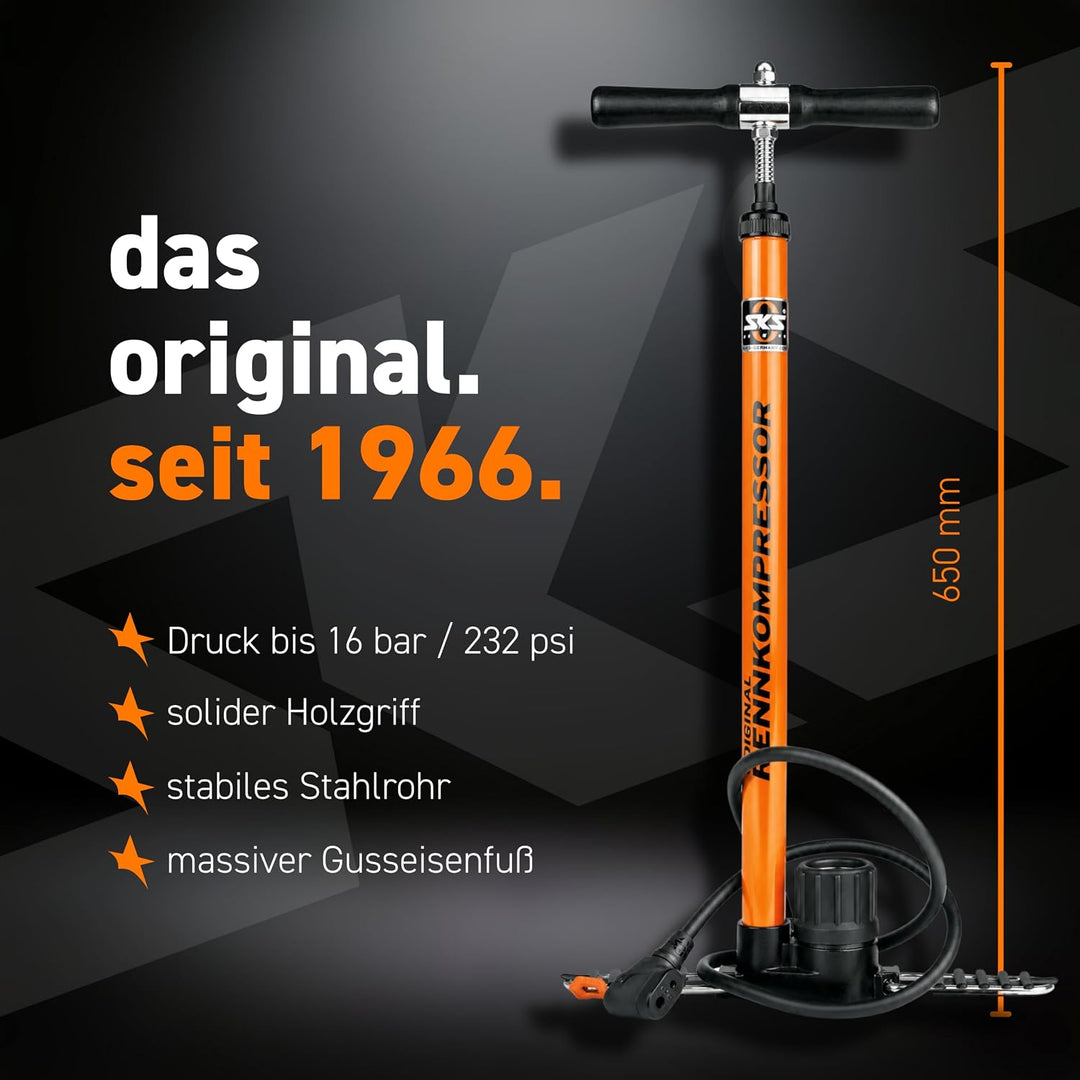 SKS Luft und Standpumpe Rennkompressor Luftpumpe, Orange, 20 x 3 x 3 cm