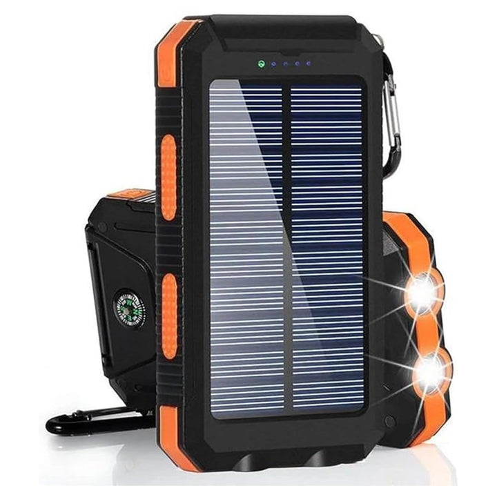 Solar Powerbank 20000mAh, Wasserdichtes USB C Externer Akku mit 2 Outputs, 2 USB-Anschlüssen, LED-Ta