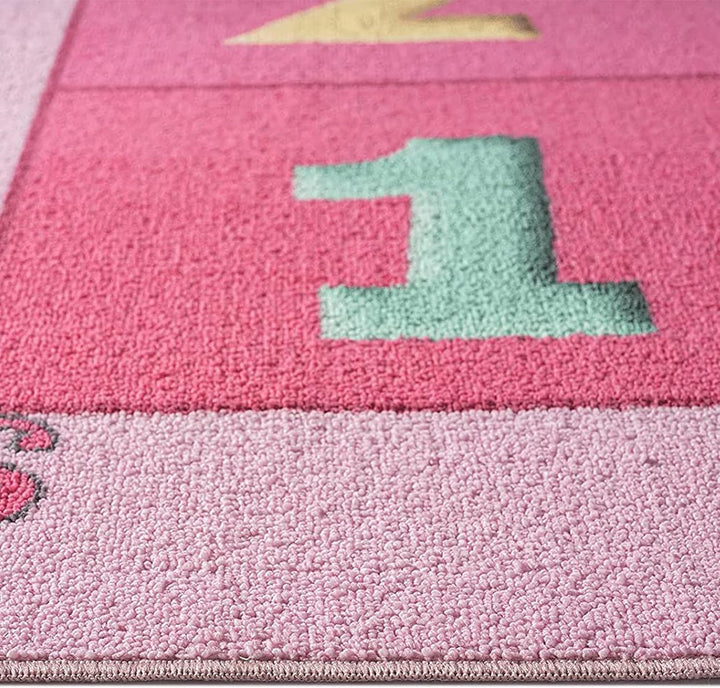 CARPETIA Hüpfkästchen Kinder-Spielteppich mit Herzen Krone &amp; Prinzessinnen Burg in rosa, 120 x 160 c