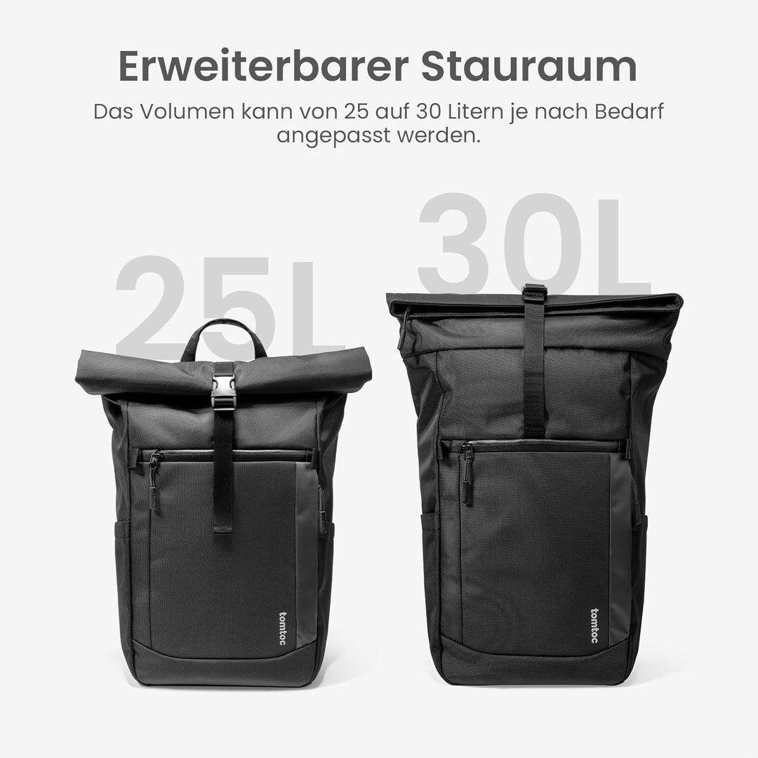 tomtoc Rolltop Rucksack Herren Damen 25L-30L Wasserdicht Schulrucksack Tagesrucksack mit 17,3 zoll L