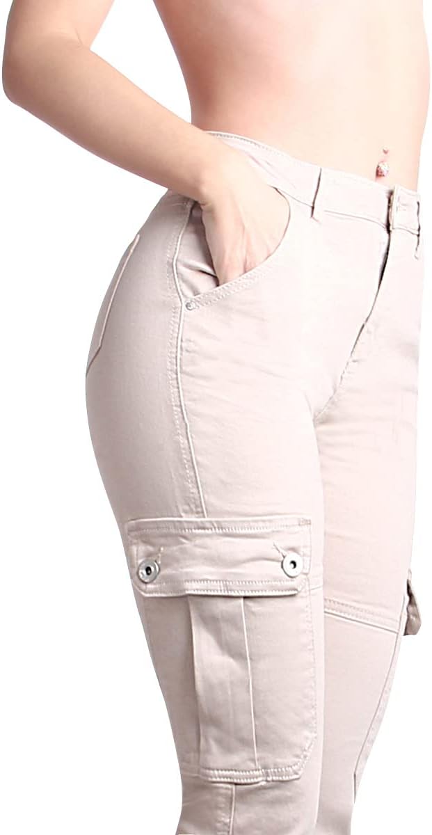 topschuhe24 2639 Damen Cargohose Jeans High Waist M Beige, M Beige