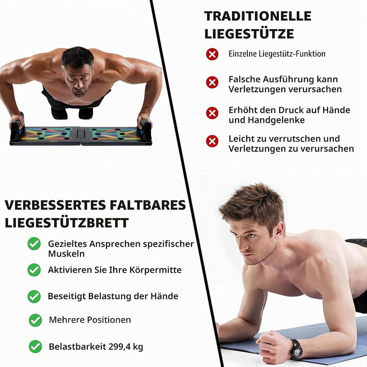 12 in 1 Liegestützbrett Set mit Griffen, Faltbare Push-Up Liegestütz Brett mit Handgriff für Muskelt