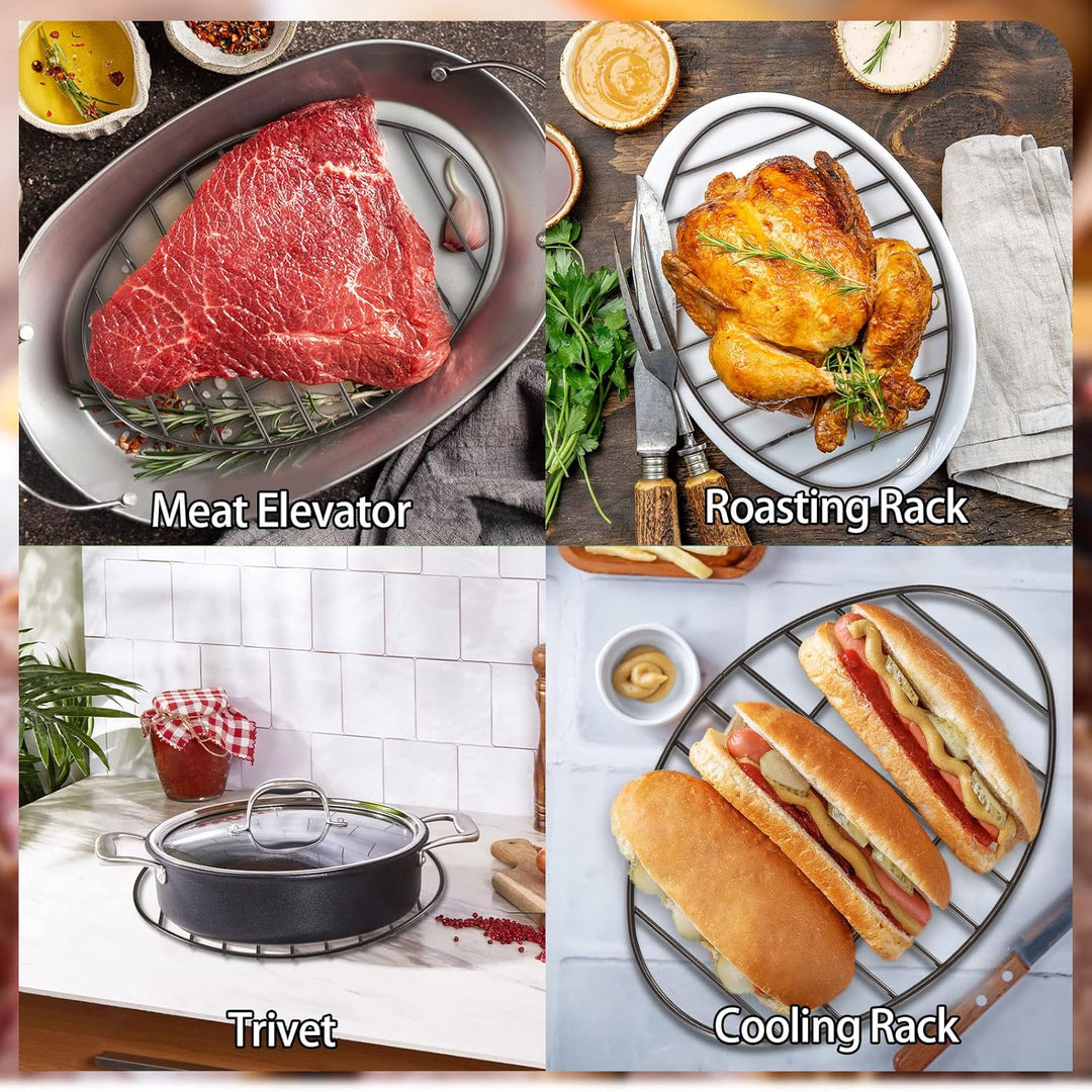 Fivebop 2 Stück Bräter, oval, antihaftbeschichtet, Edelstahl, Kühlregal, Grill, Kochen, Backen, Gril