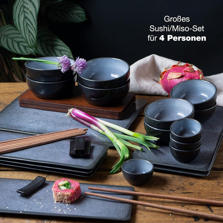 Moritz & Moritz Sushi Geschirr Set für 4 Personen - 29 Teile - Sushi Servierset mit 3X Sushi-Platte