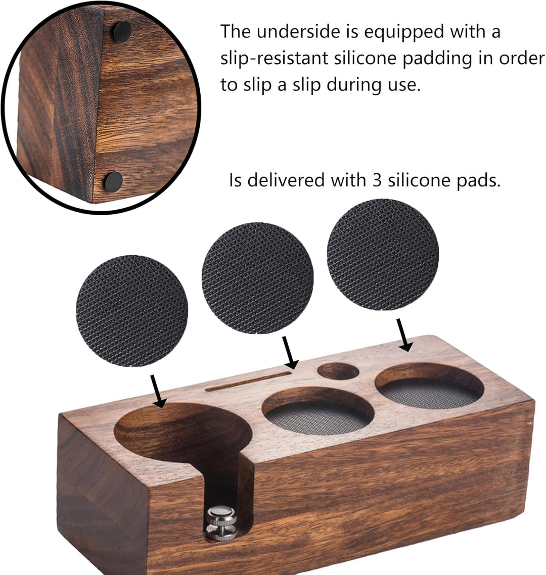 Tamperstation, Espresso Station aus Walnussholz für 58mm Tamper/Distributor und Siebträger, 3in1 Tam